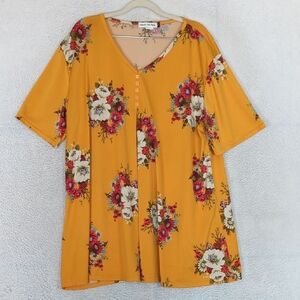 Beyond This Plane Women's Orange Floral‎ Button Shirt Size 2XL